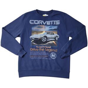 Men's Licensed Relaxed Fit Moto Graphic Soft Fleece Crew - Dark Navy